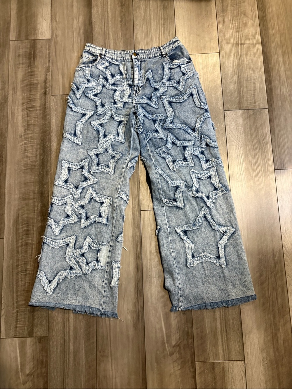 Denim Star Patch Wide-Leg Jeans - Light Blue